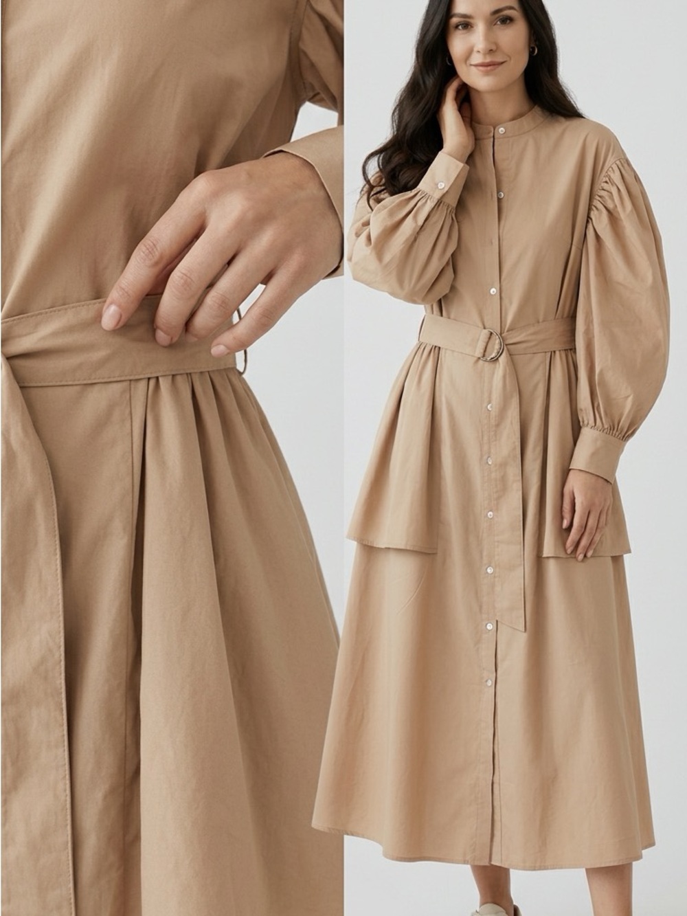 NWT Italian Designer maxi dress, tan sz 10-12